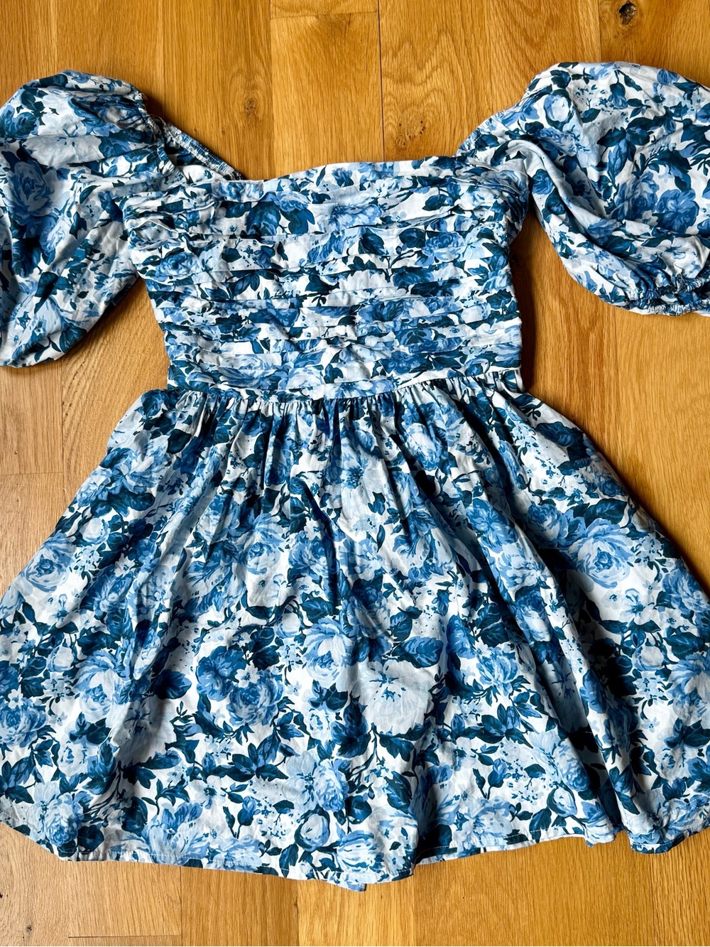 Abercrombie & Fitch Emerson Poplin Smocked Puff Sleeve Dress Blue Floral Size S